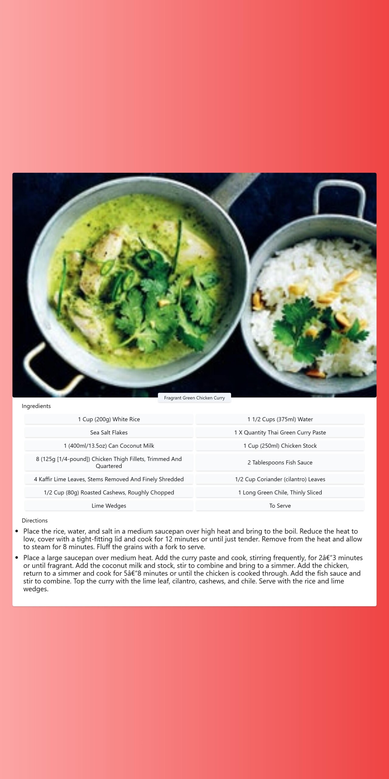 Fragrant Green Chicken Curry