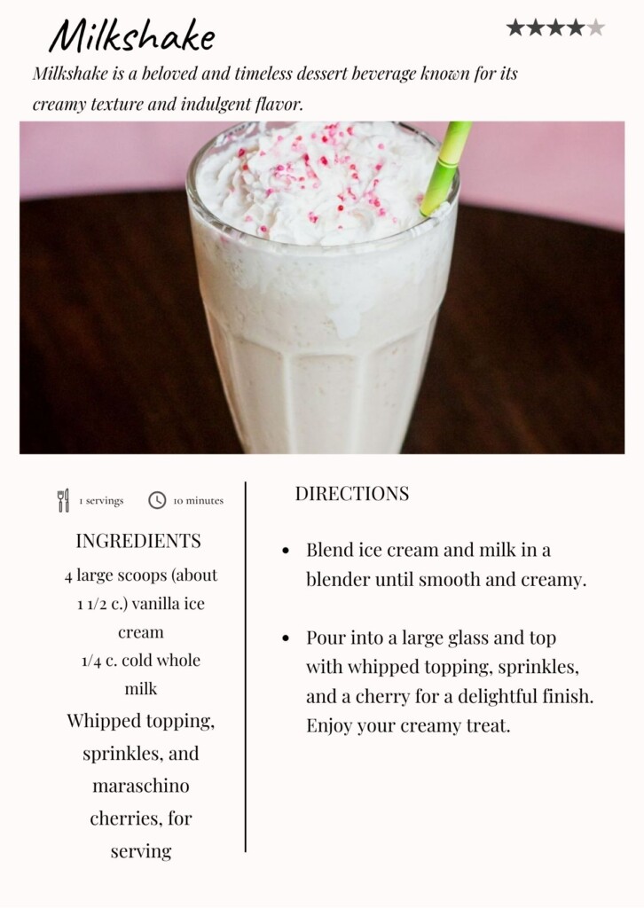 Milkshake Recipe Card