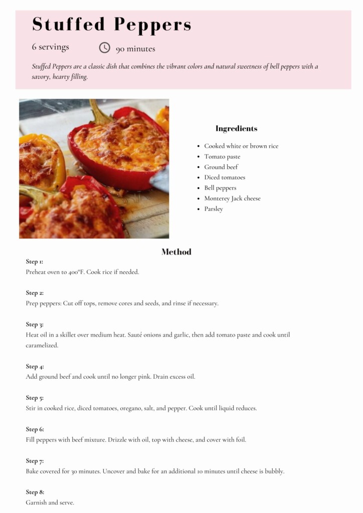 Stuffed Peppers Recipe card