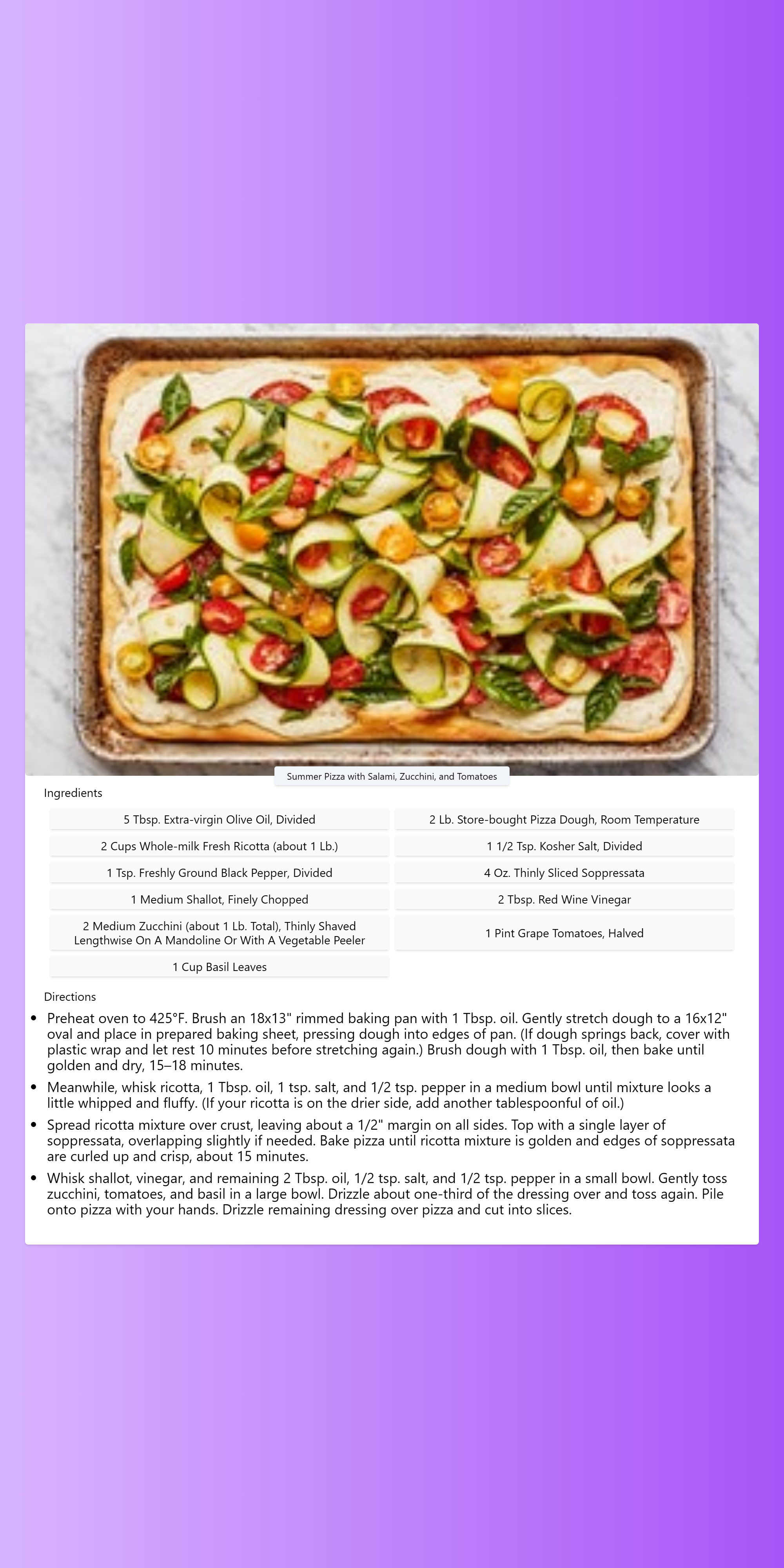 Summer Pizza with Salami, Zucchini, and Tomatoes