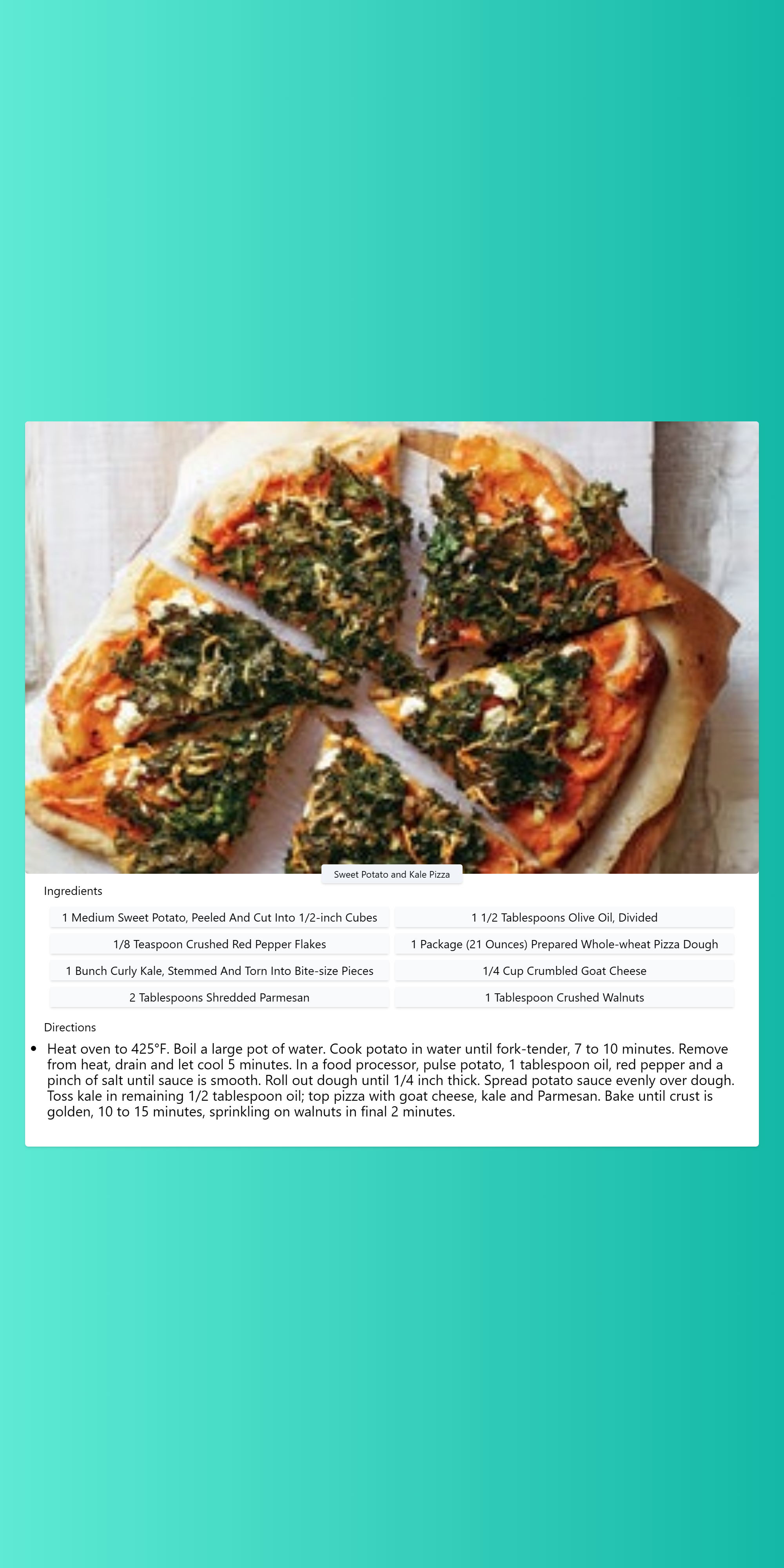 Sweet Potato and Kale Pizza