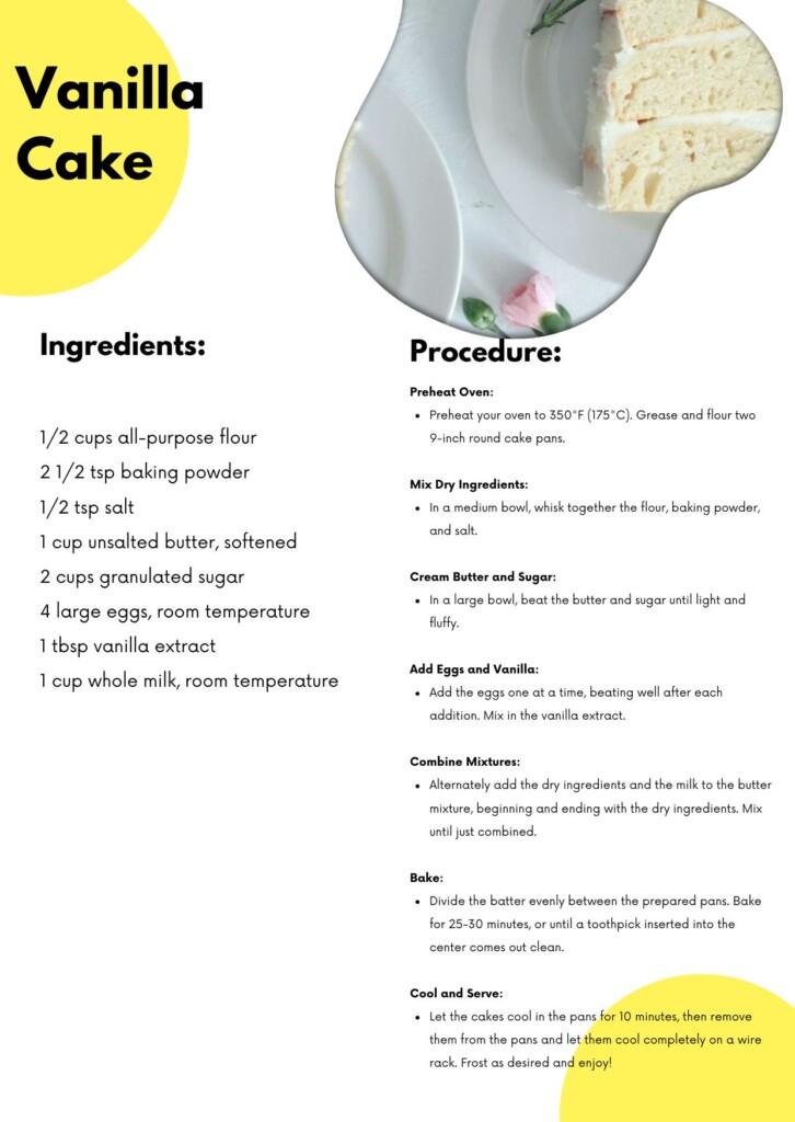 Vanilla Cake General Recipe Card