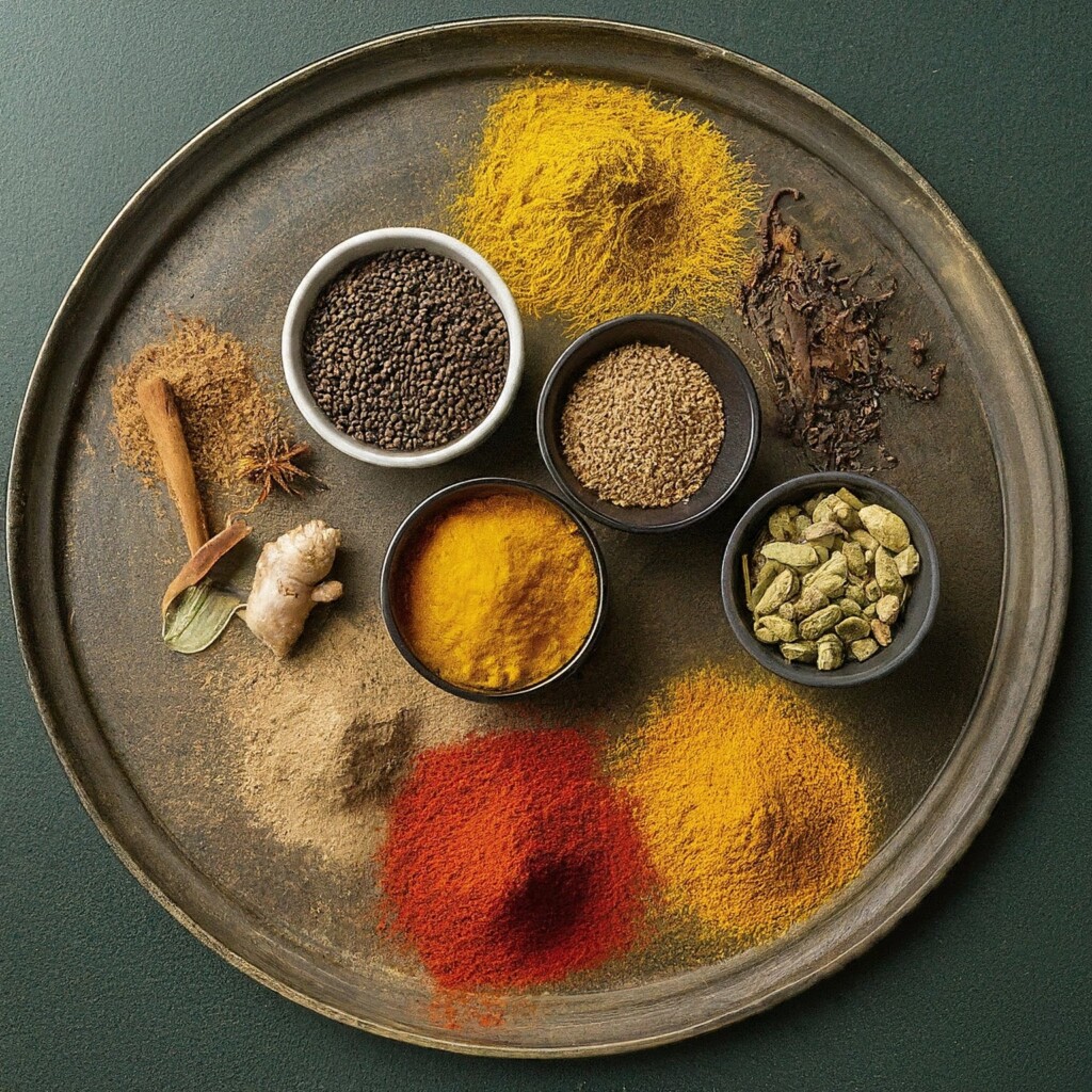 Essential spices for making chicken biryani.