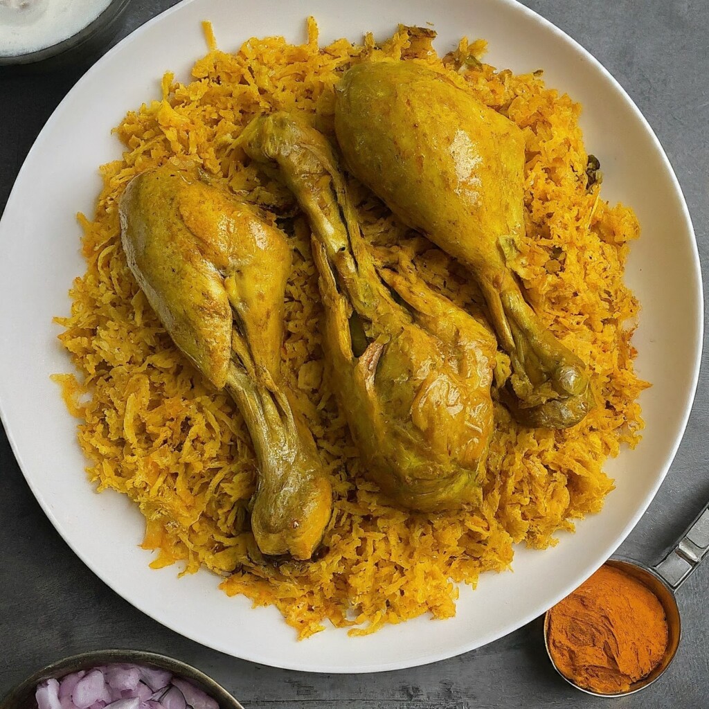 Step-by-step process for chicken biryani preparation.